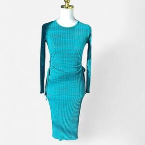 Elegant Teal Ribbed Knit Dress